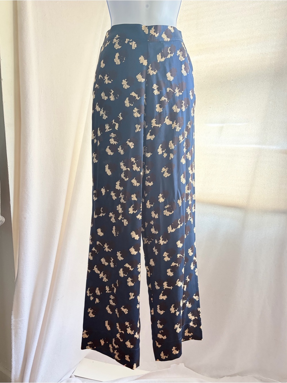 ASCENO London Silk Blue Abstract Floral Trousers